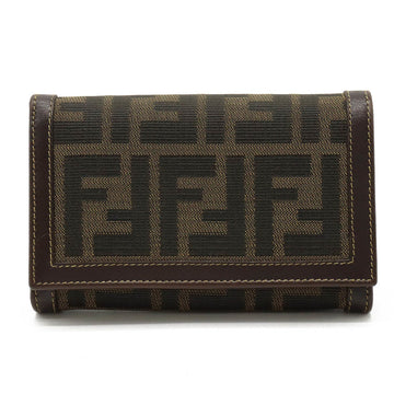 FENDI Zucca pattern L-shaped wallet canvas leather khaki brown dark 31052