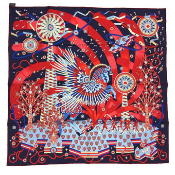 HERMES Carre 90 Scarf Muffler La Source de Pegase of Pegasus Red x Blue Silk