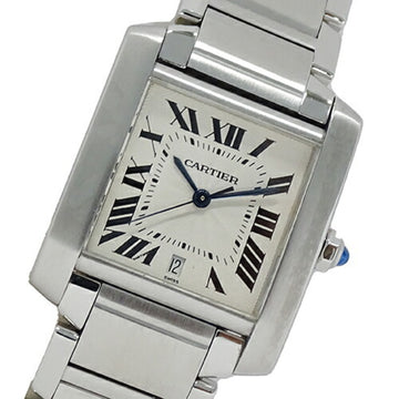 CARTIER Watch Men's Tank Francaise LM Date Automatic Winding AT Stainless Steel SS W51002Q3 Silver Ivory Polished