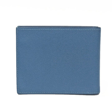 HERMES Citizen Twill Compact Men's Evercalf Leather Bill Wallet [bi-fold] Blue