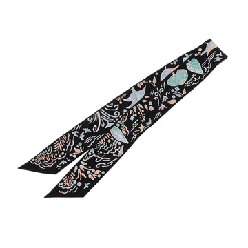 HERMES Twilly ISOLA DI PRIMAVERA Noir Veil Rose 063755S Ladies 100% Silk Scarf Muffler