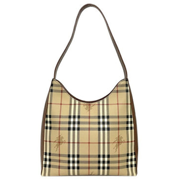 Burberry One Shoulder Bag Beige Brown Horse Ferry Check PVC Leather BURBERRY Tote Women's Genuine