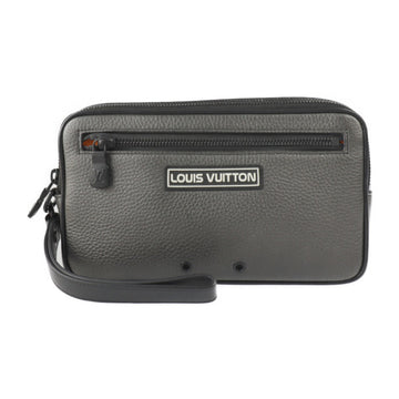 LOUIS VUITTON Alpha Clutch Second Bag M52771 Taurillon Leather Metallic Gray Black Metal Wristlet Pouch