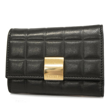 CHANELAuth  Chocolate Bar Key Case Gold Hardware Women's Leather Key Case Black