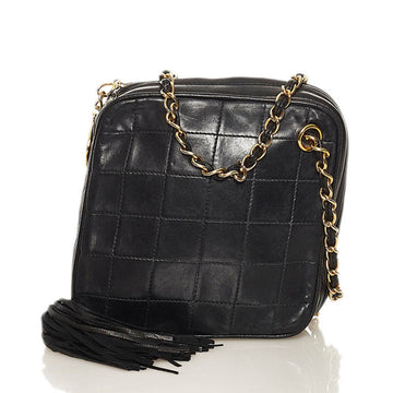 Chanel Matelasse Coco Mark Rhombus Tassel Chain Shoulder Bag Black Gold Lambskin Ladies CHANEL
