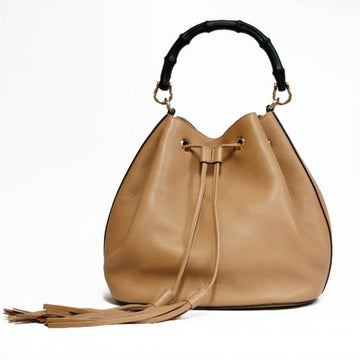 Gucci Shoulder Bag Bamboo Handbag Beige Women's Leather