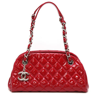 CHANEL Mademoiselle Chain Shoulder Enamel Bag Matelasse Coco Red Women's Patent Leather