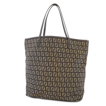 Fendi Tote Bag Zucchino Nylon Canvas Brown Silver Metal