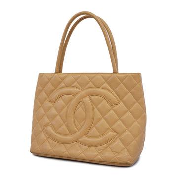 CHANELAuth  Reprint Tote Women's Caviar Leather Tote Bag Beige