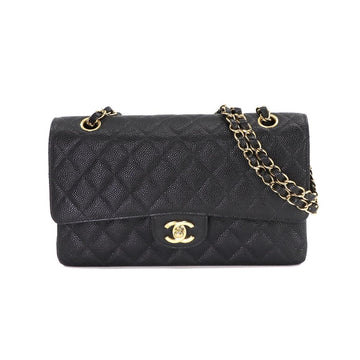 CHANEL Matelasse 25 Chain Shoulder Bag Caviar Skin Black A01112 Gold Hardware Coco Mark Vintage