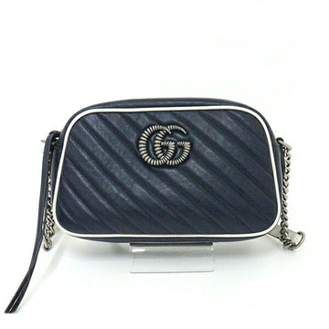 GUCCI GG Marmont Small Chain Shoulder Bag Diagonal Quilted Leather Double G Women's 447632 Dark Blue Navy