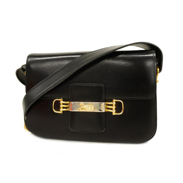 CELINE Shoulder Bag Carriage Hardware Leather Black Gold Women's