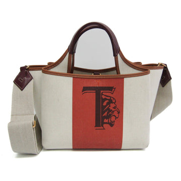 TOD'S XBWAPAFT100RB81O26 Women's Canvas,Leather Handbag Beige,Red Brown
