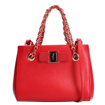 Salvatore Ferragamo Viva Bow Shoulder Bag Leather Red Ladies