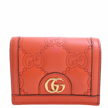 GUCCI GG Matelasse Leather Card Case Bifold Wallet 723786 Orange Ladies
