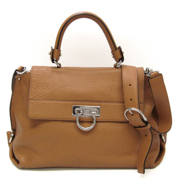 SALVATORE FERRAGAMO Gancini Medium Sophia BW-21 A896 Women's Leather Handbag,Shoulder Bag Light Brown