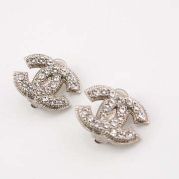 CHANEL A13V Coco Mark Earrings Silver Women's