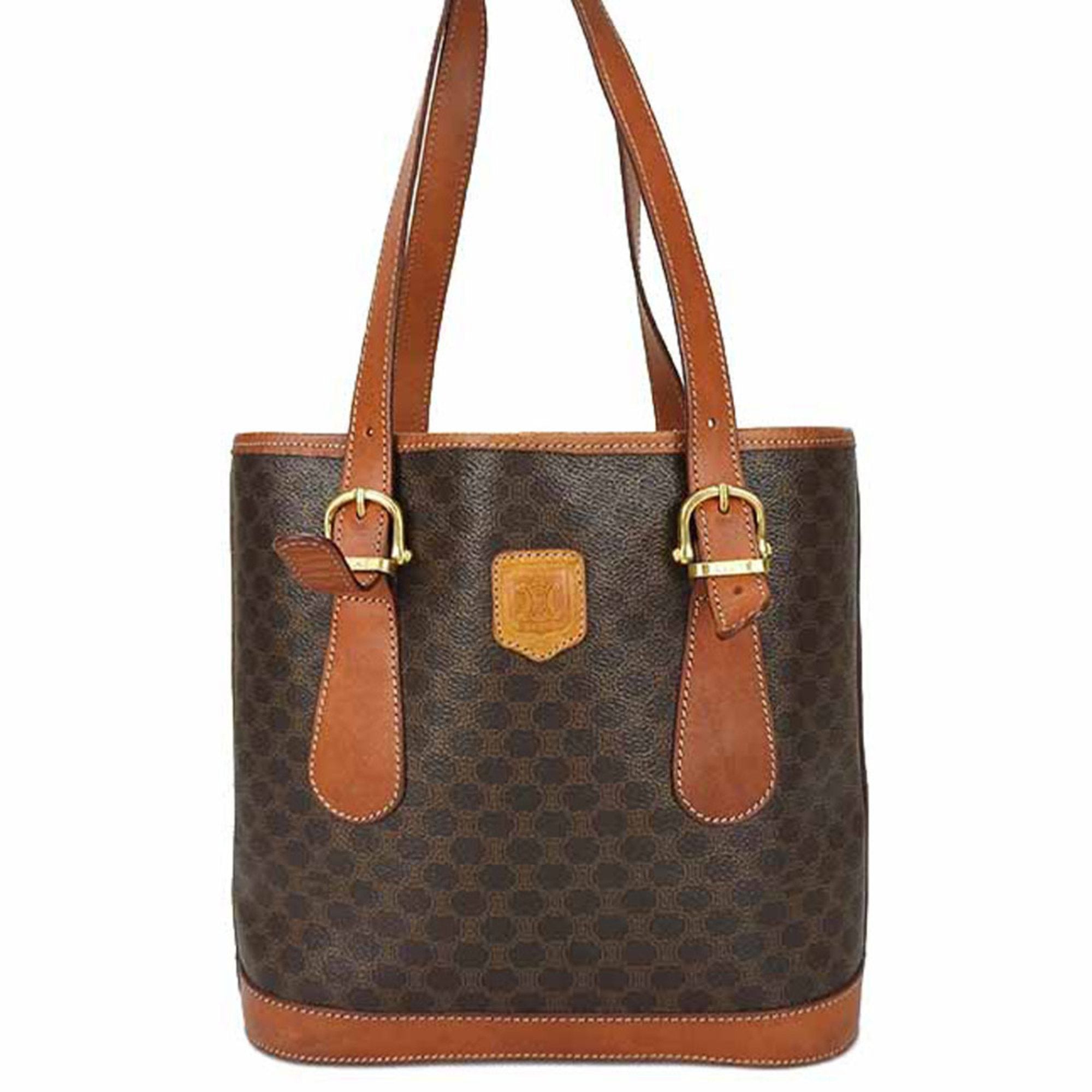 CELINE Macadam pattern tote bag shoulder leather PVC brown bucket type