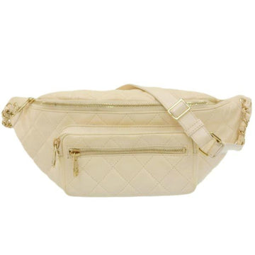 CHANEL Leather Coco Mark Body Bag Waist Ivory Ladies