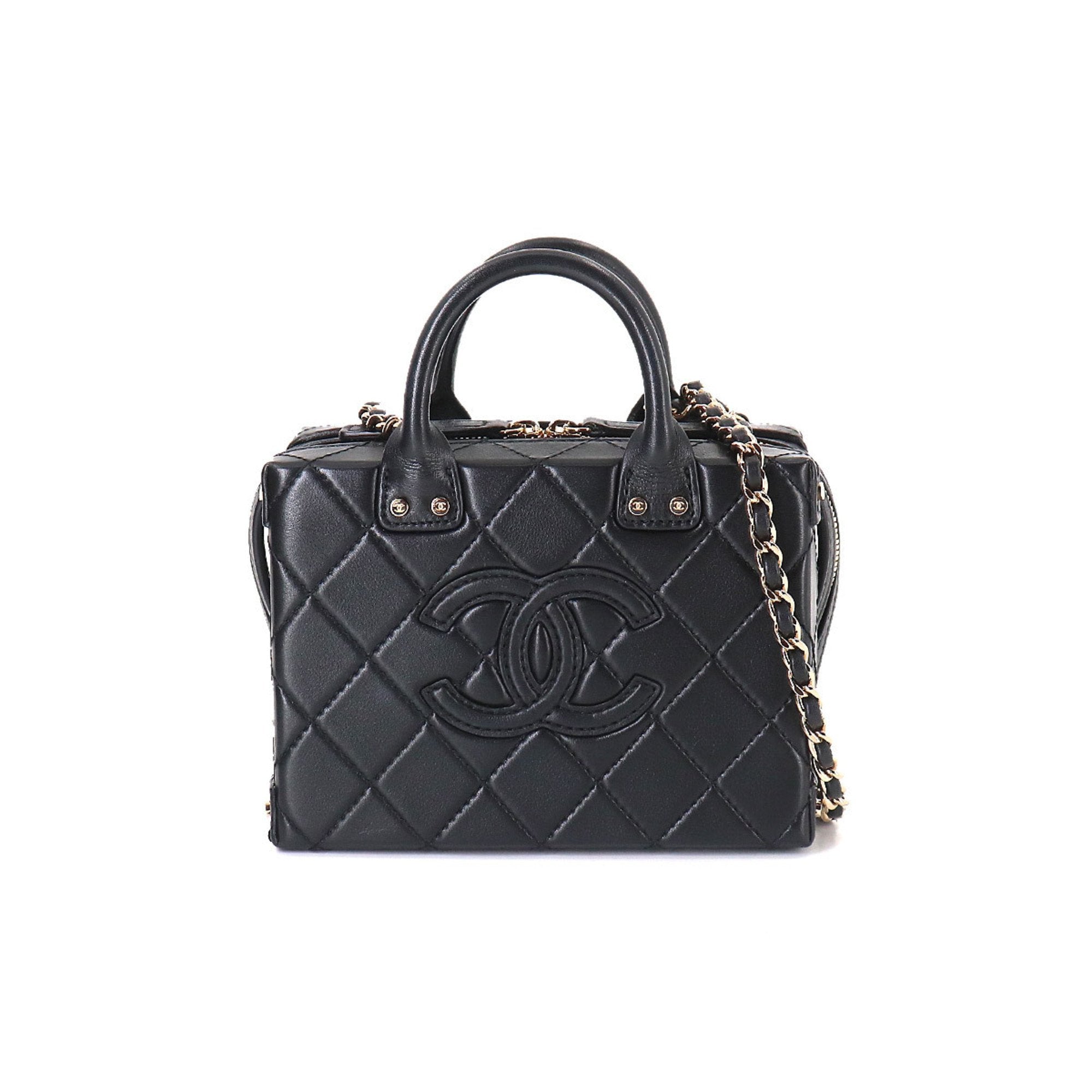 Chanel matelasse vanity chain shoulder bag leather black AP3344 Mini V