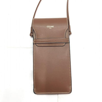 CELINE Mobile pouch with flap leather brown