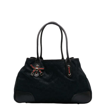 GUCCI GG Canvas Princey Ribbon Shoulder Bag Tote 163805 Black Leather Women's