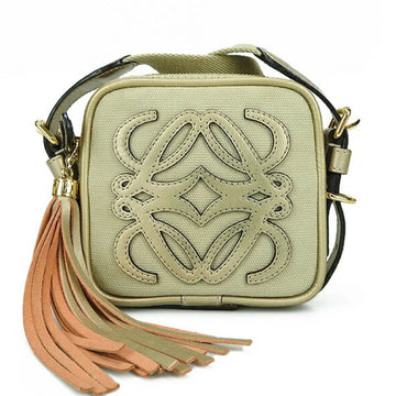LOEWE Shoulder Bag Pochette Ladies Leather Canvas Beige Gold leather Cross body anagram b-a15637