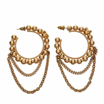 CHANEL Rhinestone Coco Mark Hoop Chain Earrings Gold Women's