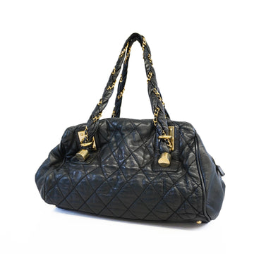 Chanel shoulder bag matelasse lambskin black gold metal