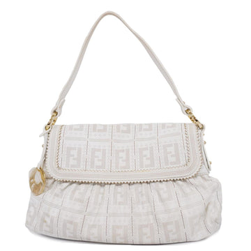 FENDI Handbag Zucca Leather White Gold Hardware Women's