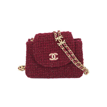 CHANEL mini matelasse chain clutch shoulder bag tweed leather burgundy AP3002 gold hardware Mini Matelasse Bag