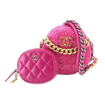 CHANEL 19 Bag with  round chain shoulder bag tweed leather pink pouch