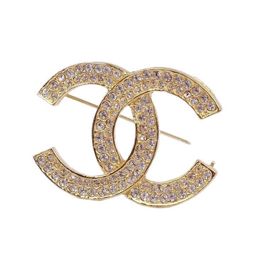 Chanel Brooch Coco Mark Rhinestone Badge Women's Gold