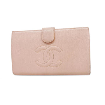 CHANEL long wallet caviar skin pink gold hardware ladies