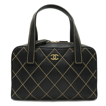 Chanel wild stitch here mark handbag leather black A18121