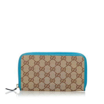 Gucci GG Canvas Round Zip Long Wallet 363423 Beige Blue Leather Ladies GUCCI