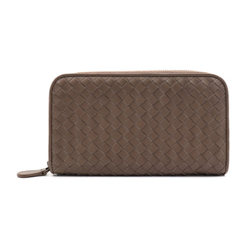 BOTTEGA VENETA intrecciato long wallet 518389 calf leather taupe round zipper