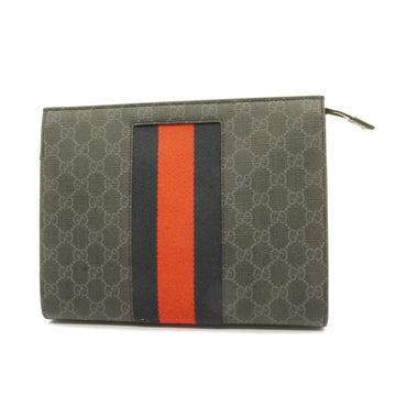 GUCCIAuth  475316 Men's GG Supreme Clutch Bag Gray Silver Metal