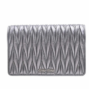 MIU MIU Matelasse Chain Shoulder Long Wallet Silver Women's