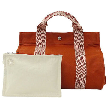 HERMES Women's Canvas Handbag,Pouch,Tote Bag Orange,White