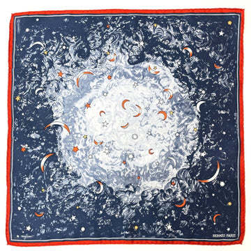 HERMES Petit Carre l'Annee des Etoiles Used Scarf Silk  Ladies Navy