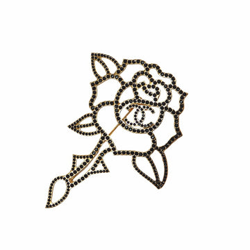 CHANEL B17A Rose Motif Brooch Blackstone Coco Gold