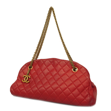 CHANELAuth  Matelasse Chain Shoulder Women's Leather Red Color