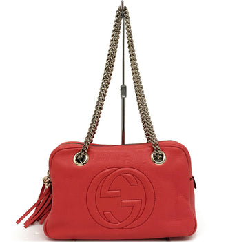 GUCCI Soho Shoulder Bag Double Chain Begonia Pink Leather Ladies Fashion 308983