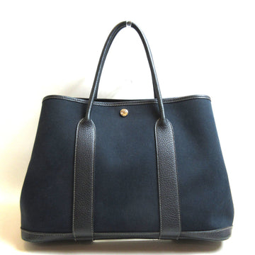 HERMES Bag Garden Party PM Black Tote Hand Canvas x Leather