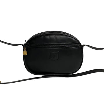 CELINE Vintage Triomphe Logo Engraved Calf Leather Genuine Mini Shoulder Bag Pochette Black