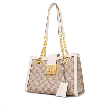 GUCCI Shoulder Bag GG Supreme Padlock 498156 Leather Ivory Beige Ladies