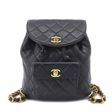 CHANEL Matelasse Chain Backpack Rucksack Leather Black Vintage Gold Hardware duma