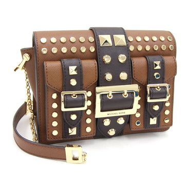 MICHAEL KORS Shoulder Bag Medium Pocket 30S0G0YM8T Brown Dark Leather Chain Studs Ladies