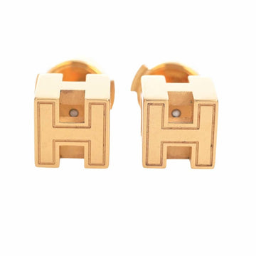 HERMES H Cube Cage Ash Earrings Gold Ladies